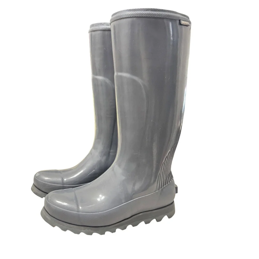 Sorel Joan Tall Rain Boots Womens 8 Graphite Gray Gloss NL2523-053